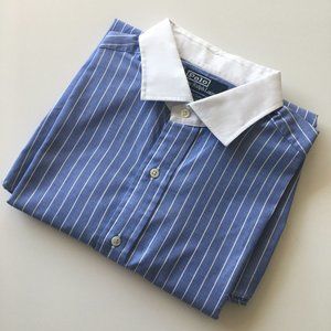 Polo Ralph Lauren Blue Striped White Collar Shirt 16 1/2 35